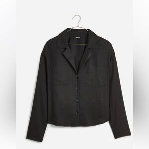 Madewell Top Women M Black Resort V-neck Long Slv Patch Pockets Boho